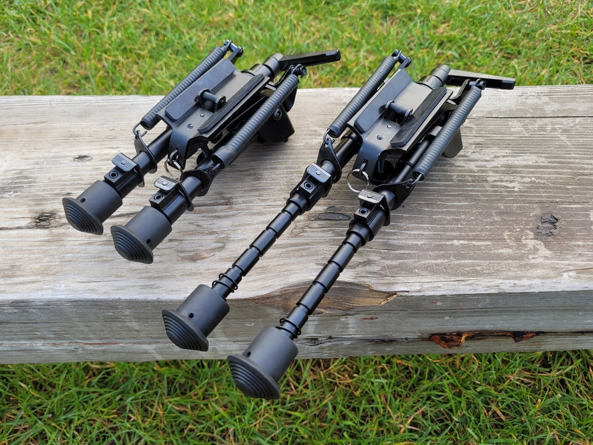 Rozkładany dwójnóg, bipod do broni oraz wiatrówek: regulacja wysokości nóg Rozkładany dwójnóg typu Harris - regulacja wysokości nóg