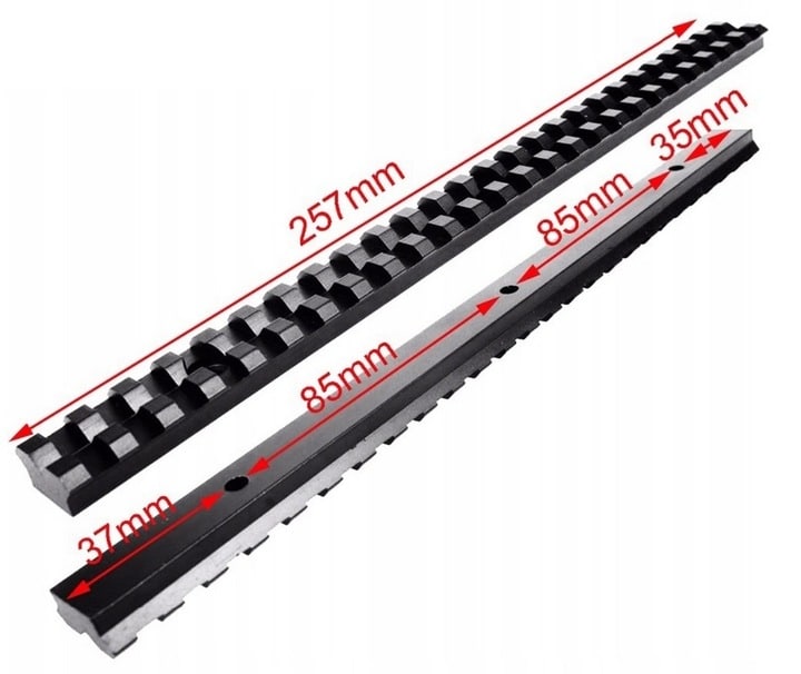 Przykręcana Długa szyna RIS-Picatinny 257mm: Baza pod kolimator lunete do broni