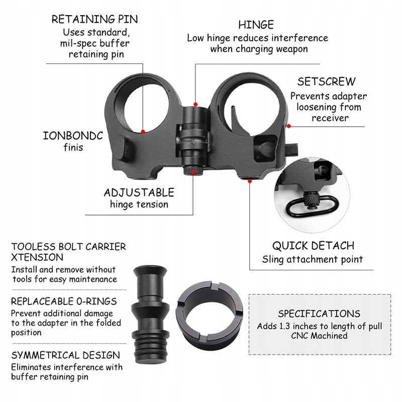 montaż kolby składanej do ar15: schemat części