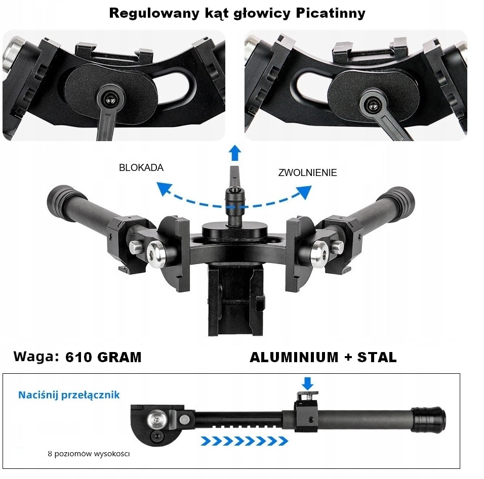 bipod, dwójnóg v10 f-class fclass LRA z funkcją bujania na boki