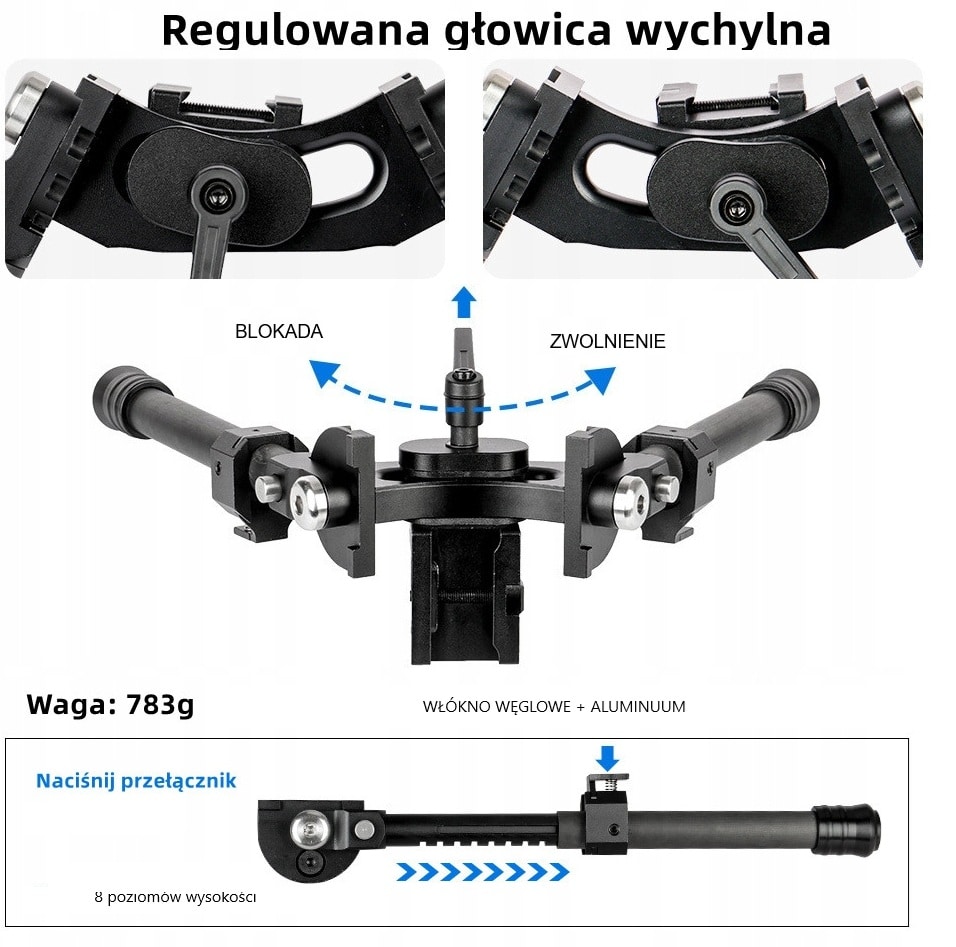 bipod v10 f-class montowany na szynę picatinny - widok funkcji