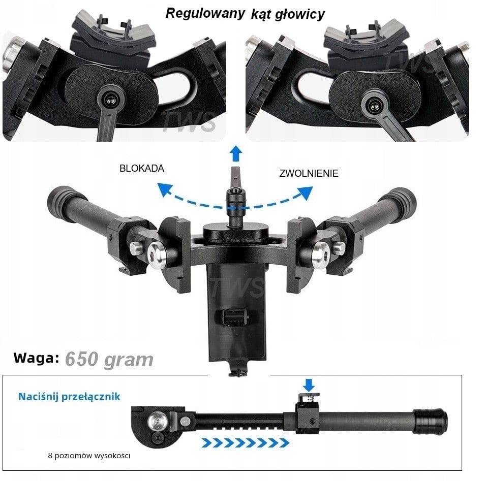 bipod, dwójnóg v10 f-class fclass LRA z funkcją bujania na boki