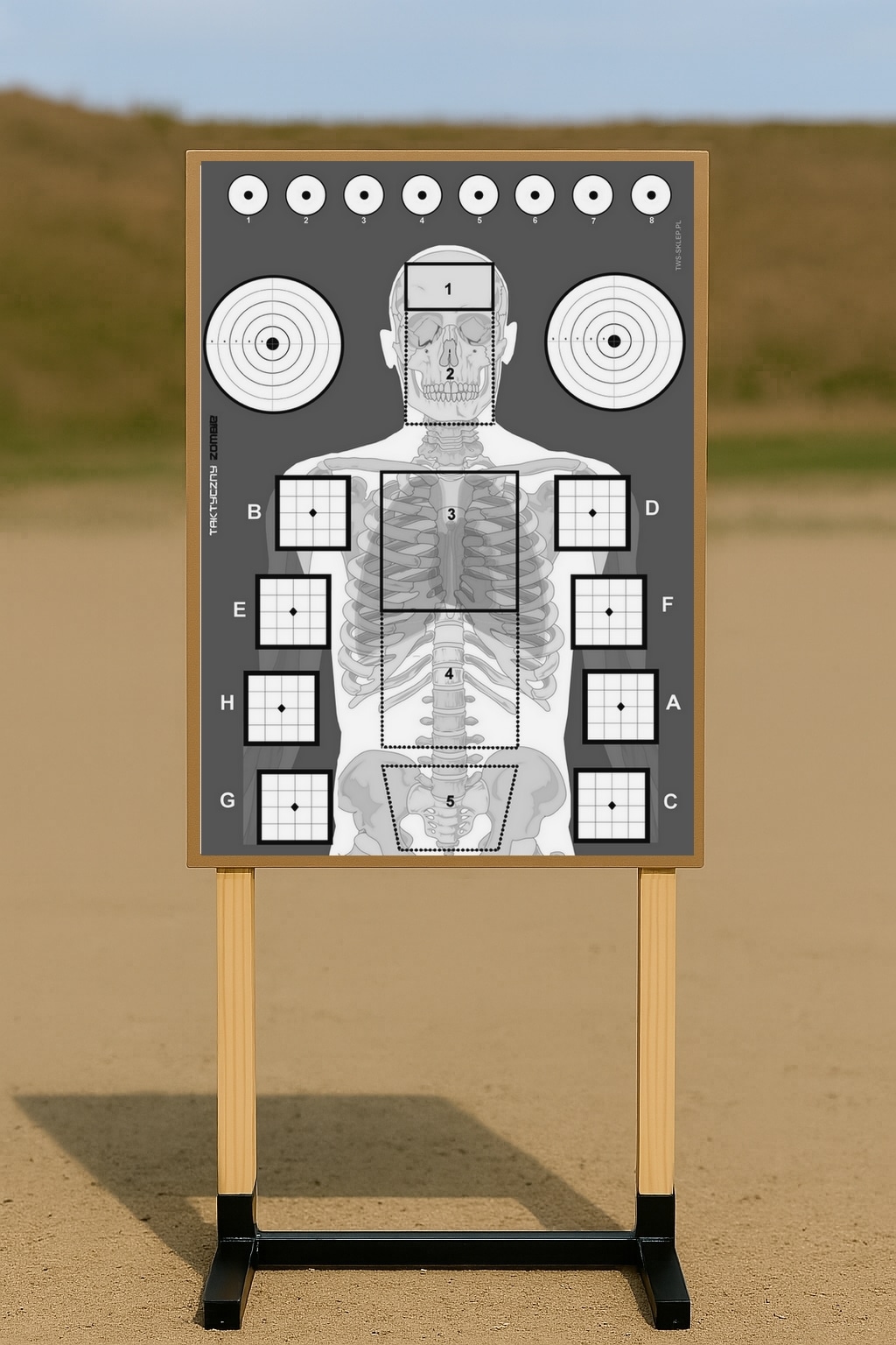 tarcza strzelecka, sylwetkowa "taktyczny zombie" typu skeleton" - na stojaku