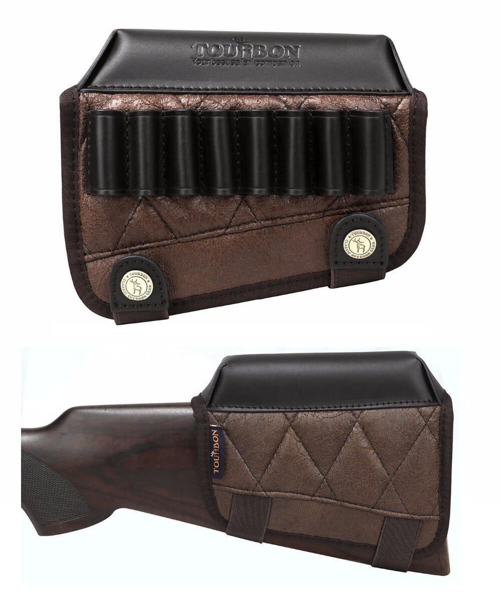 Skórzana ładownica na amunicję, na kolbę – widok z obu stron Skórzana ładownica na amunicję, na kolbę – widok z obu stron