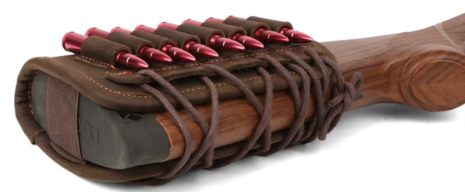 Skórzana baka myśliwska na kolbę z ładownicą i poduszką policzkową 10mm