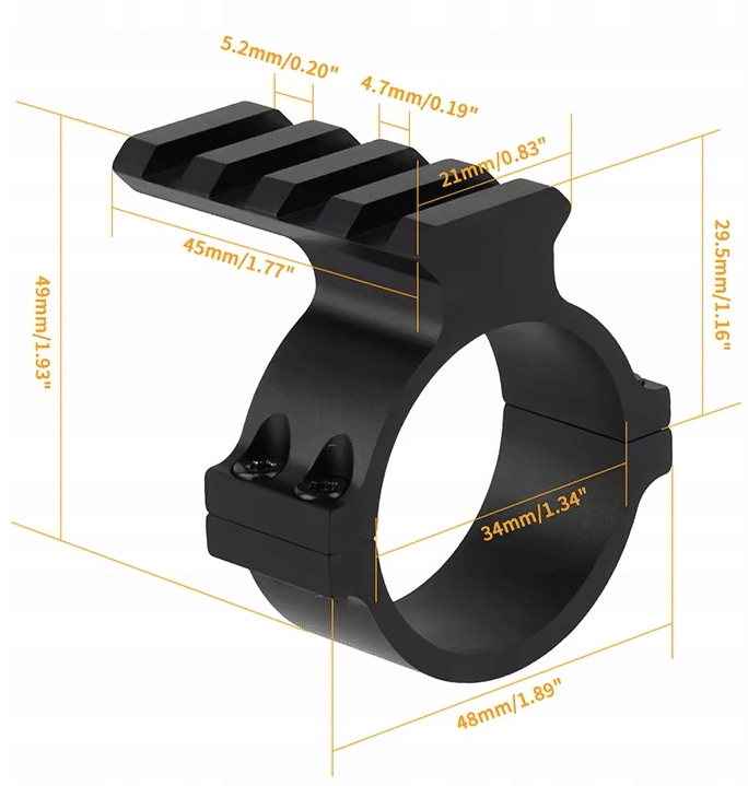 Pierścień 34 mm z górną szyną Picatinny do lunety VORTEX - wymiary Pierścień 34 mm z górną szyną Picatinny do lunety VORTEX - wymiary