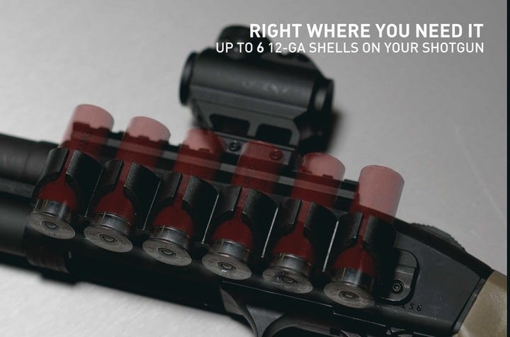 Uchwyt na naboje 12GA Side Saddle do Mossberg i Maverick Uchwyt na naboje 12GA zamontowany na strzelbie Mossberg lub Maverick