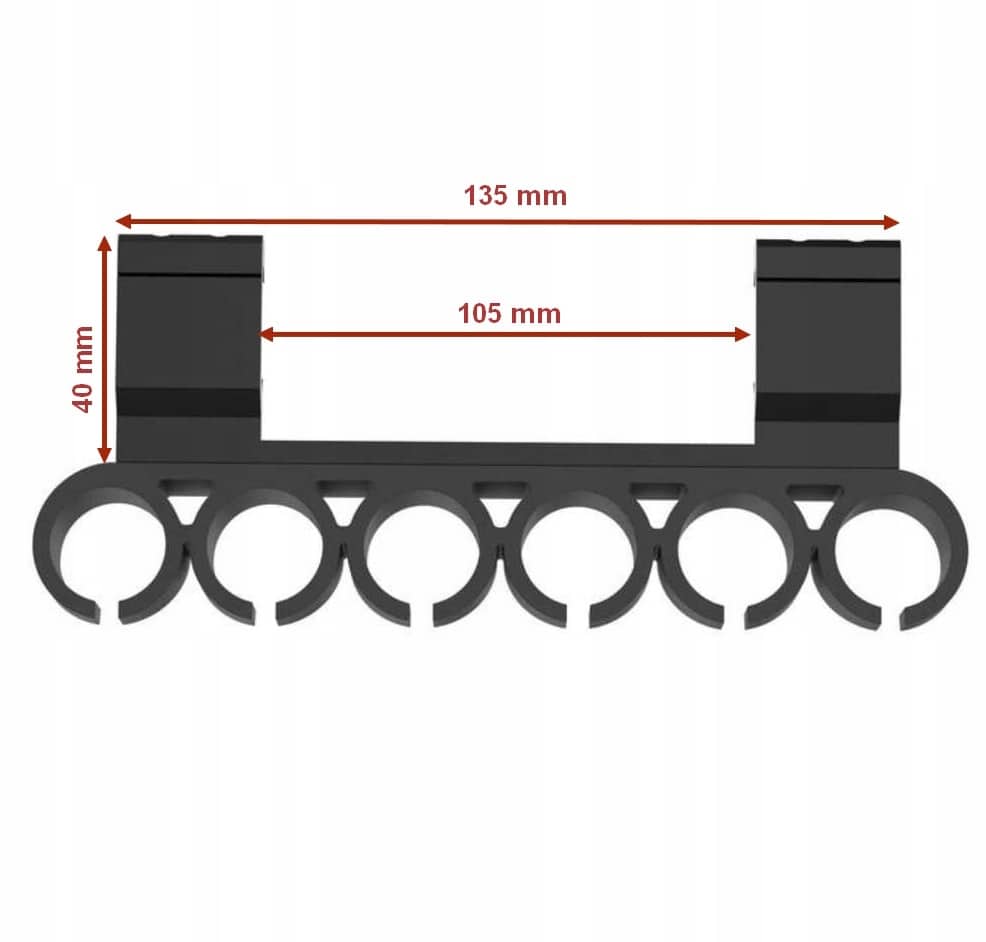 Ładownica do strzelby kaliber 12GA na szynę Picatinny – widok z wymiarami