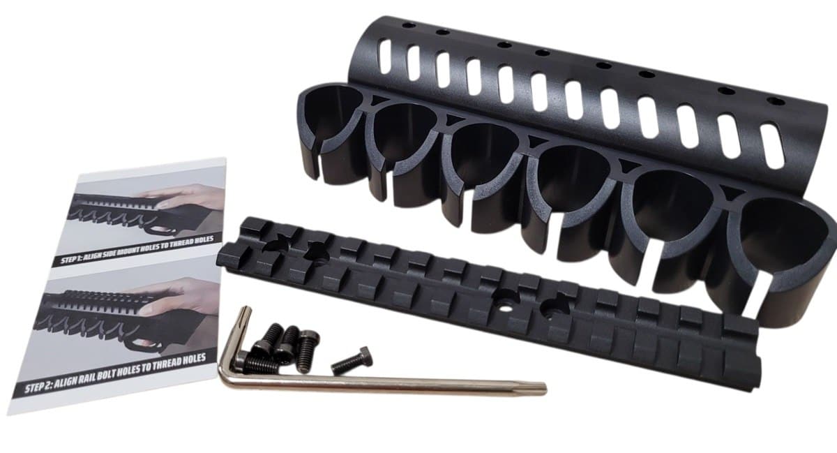 ładownica z szyną Picatinny do Mossberg 12GA: zawartość zestawu ładownica z szyną Picatinny do Mossberg 12GA: zawartość zestawu