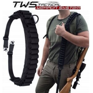 Dwupunktowy pas do strzelby 12GA z bączkami i ładownicą na 25 naboi