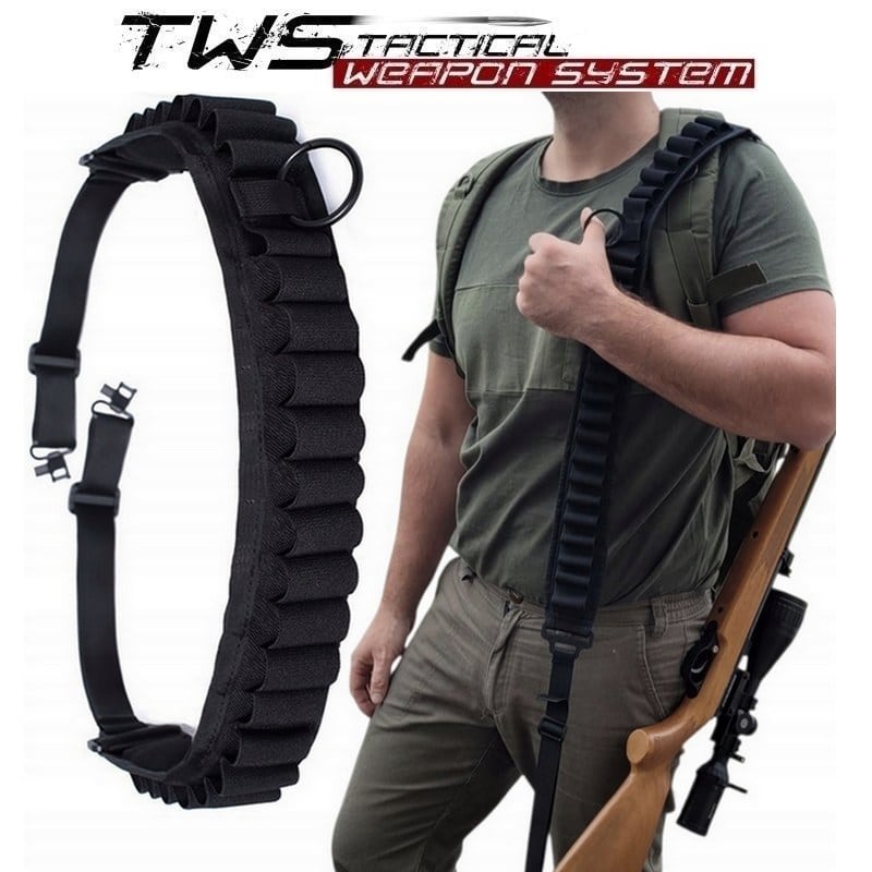 Dwupunktowy pas do strzelby 12GA z bączkami i ładownicą na 25 naboi