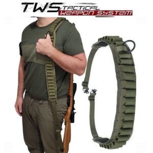 zielony pas myśliwski na ramię, do strzelby kal 12GA montaż na bączki