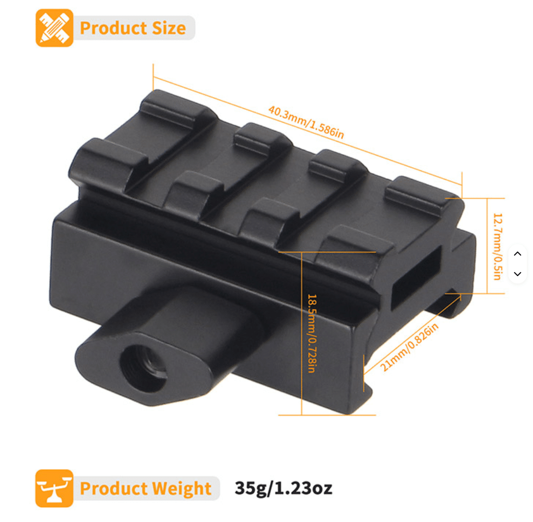 Podwyższenie szyny Picatinny Weaver 20 mm o 12 mm – wymiary