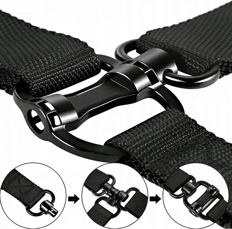 zawieszenie pasa jedno i dwupunktowe QD: obustronny sposób montażu