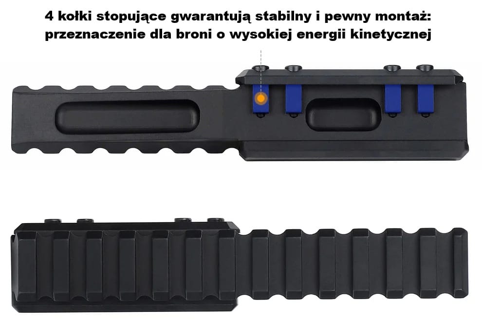 Podwyższenie szyny Picatinny OFFSET 13 mm z czterema kołkami stopującymi – widok boczny