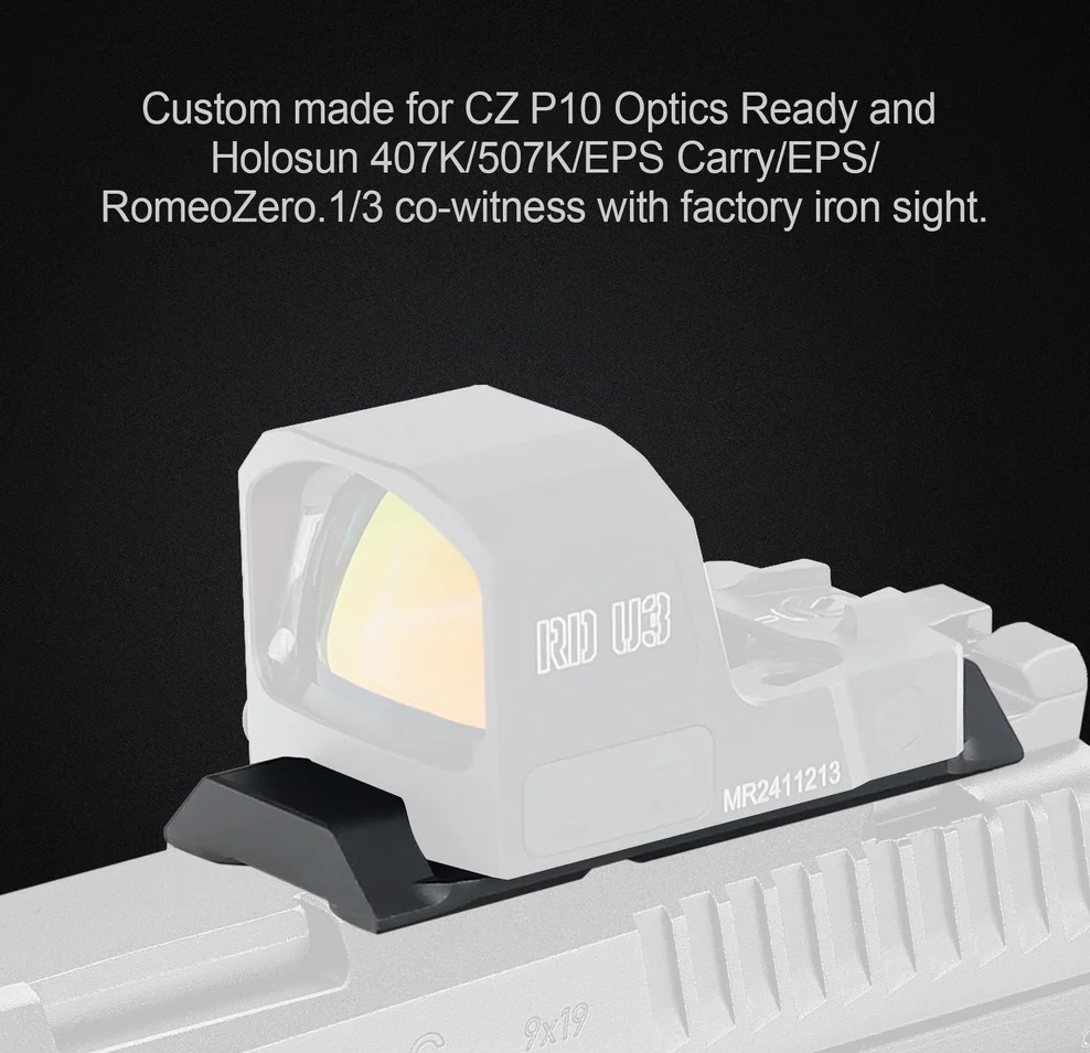 Adapter kolimatora RMSc do CZ P-10 wykonany z aluminium 7075 CNC, niski profil i stabilny montaż optyki