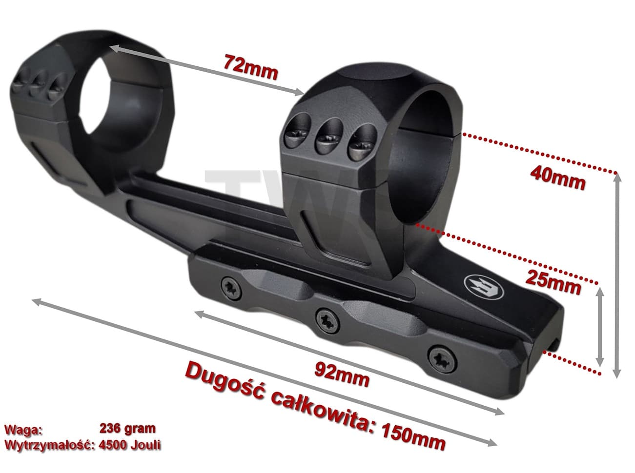 Montaż offset 30mm na szynę picatinny - wymiary