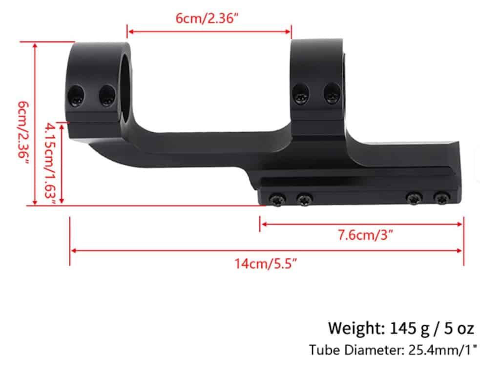 Montaż OFFSET, cantilever do lunety 25mm - wymiary