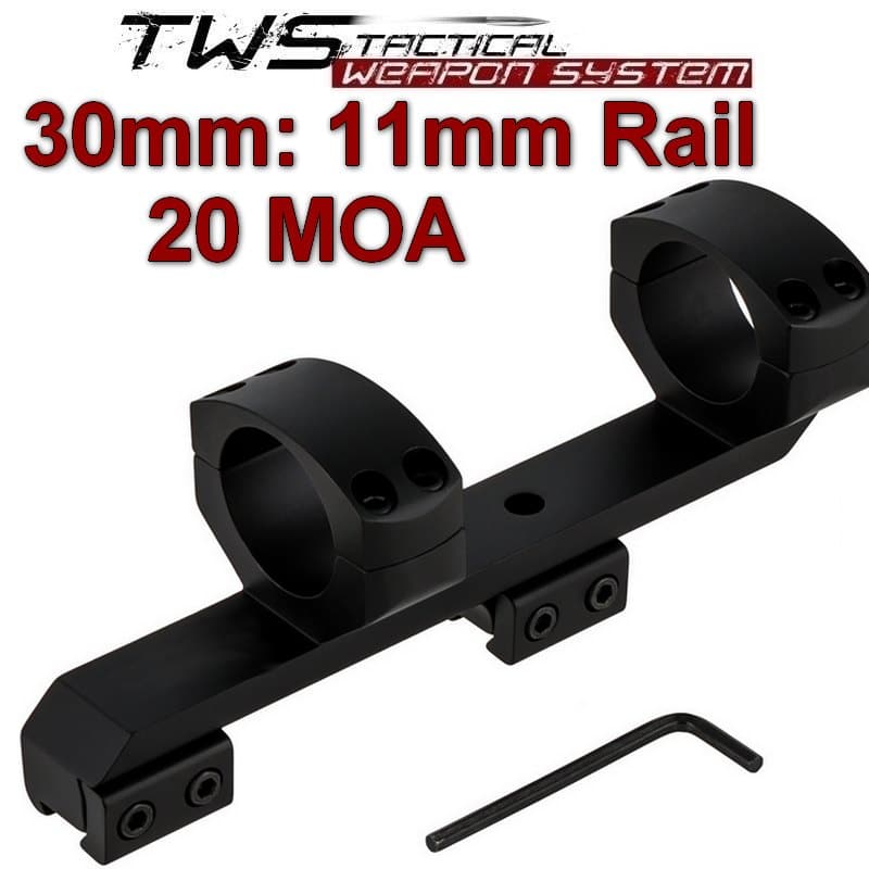 Montaż do lunet 30mm na szynę 11mm, 20 MOA - widok z kluczem