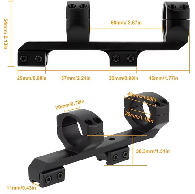 Montaż lunety OFFSET - na szynę 11mm - wymiary