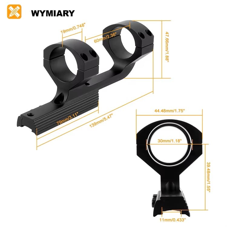 Montaż offset jaskółczy ogon 30mm na szynę 11mm - wymiary