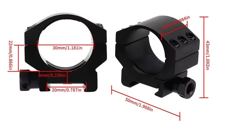 Montaż niski do lunety 30mm - wymiary