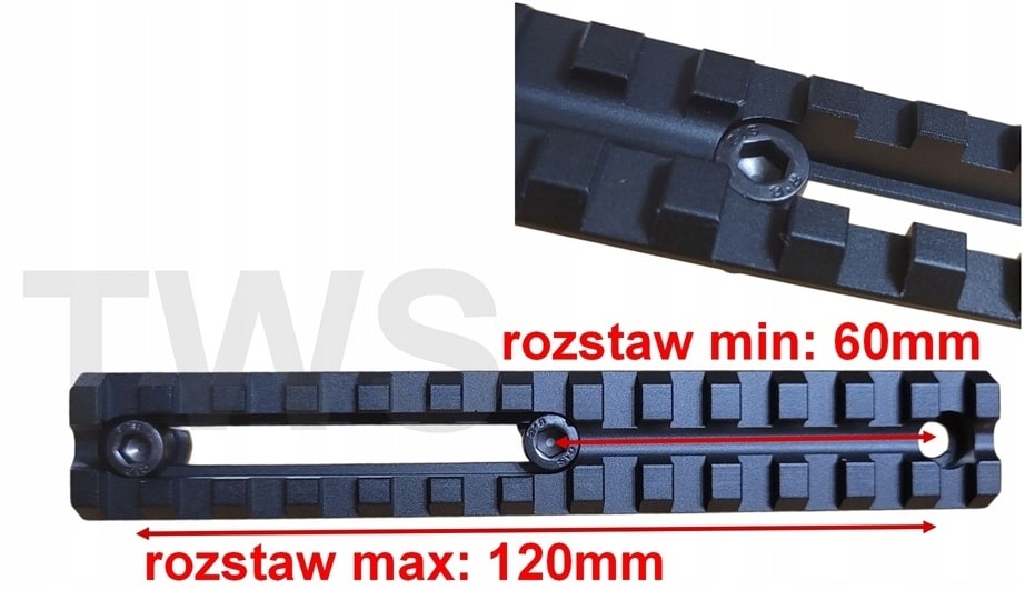 Regulowana szyna M-LOK / Picatinny, baza do broni: wymiary