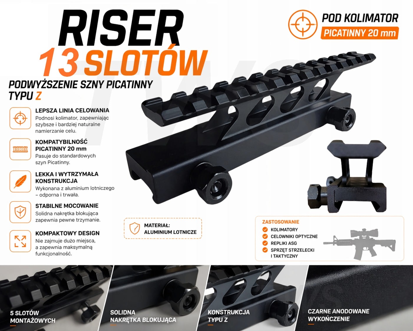 Riser do AR-15 na szynę picatinny, RIS - cechy produktu