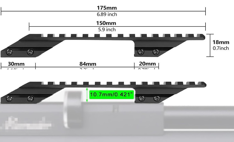 Adapter szyny Dovetail 11 mm na Picatinny 20 mm –wymiary