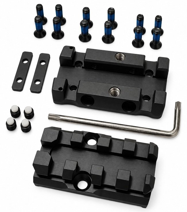 Adapter kolimatora RMR Picatinny na szynę wentylowaną RIB: zawartość zestawu