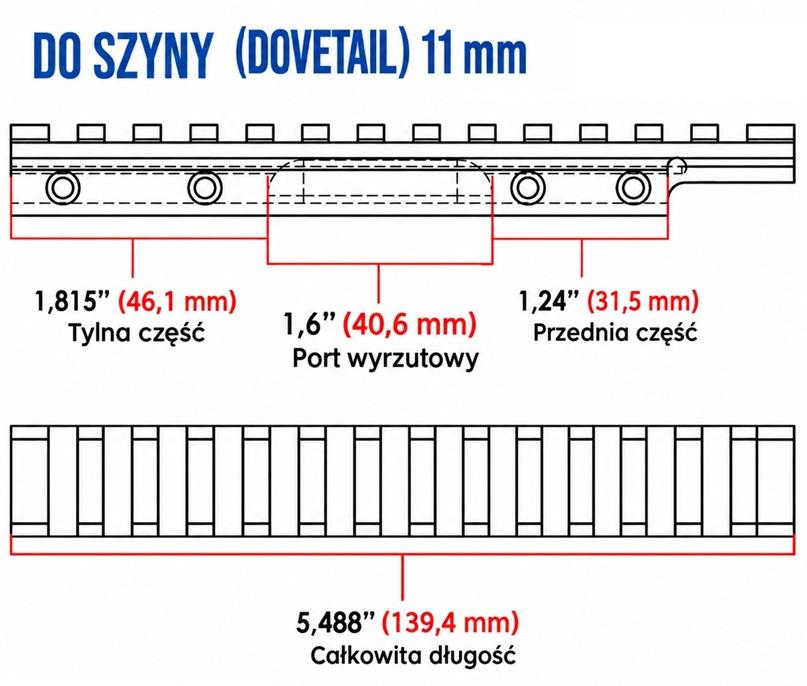Szyna Weaver: CZ 452, CZ 453, CZ 455, CZ 457, CZ 511, CZ 512: wymiary