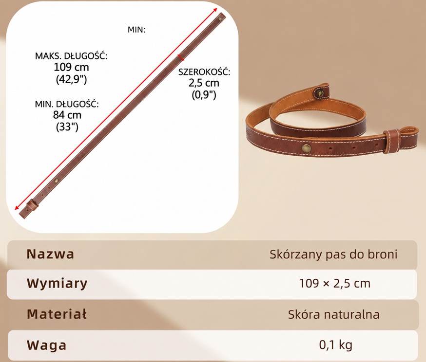 Skórzany pas do sztucera i strzelby z bączkami 1 cal – wymiary