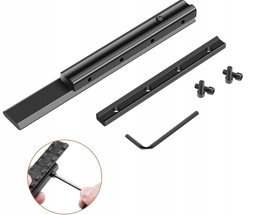Aluminiowy adapter szyny Picatinny 20 mm z elementami mocującymi i kluczem imbusowym