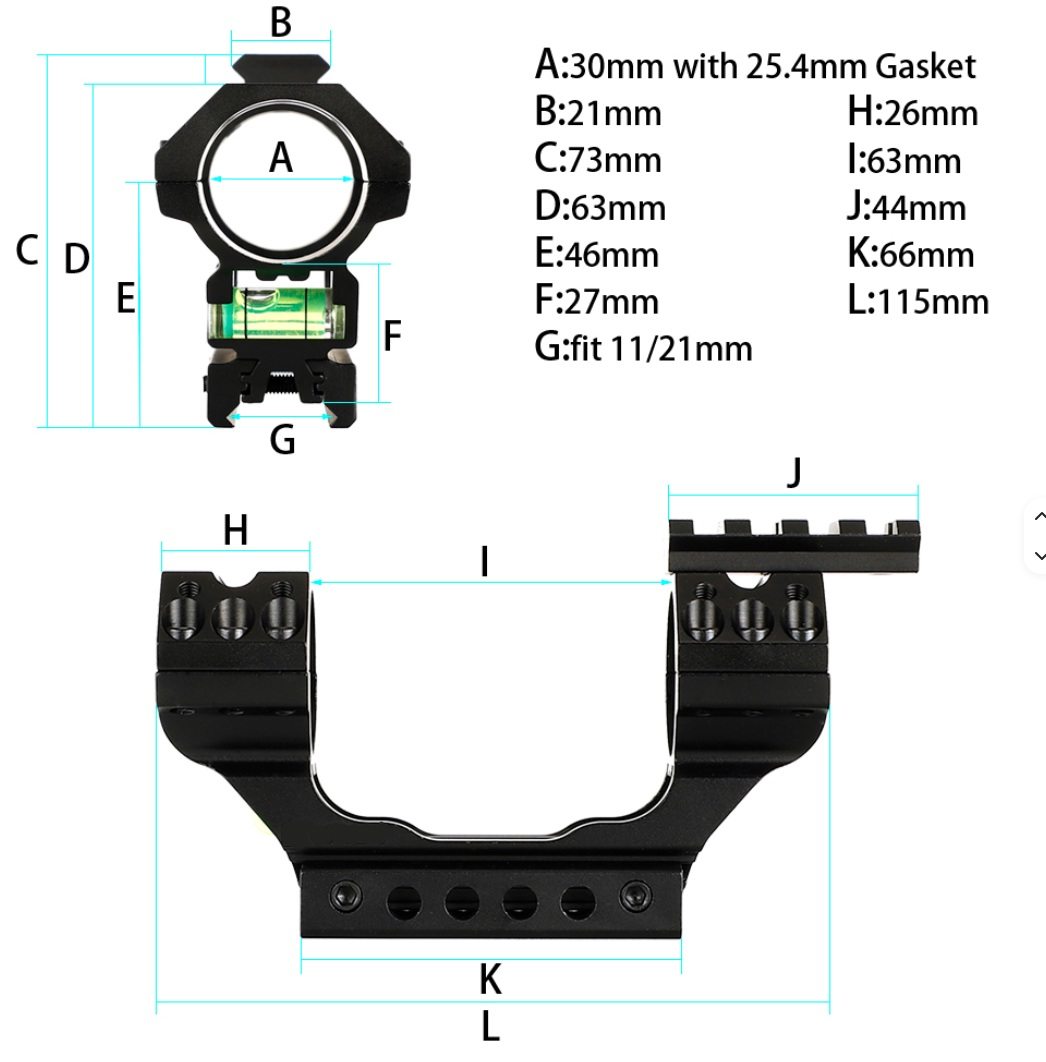 Wymiary montażu do lunety 25,4 mm i 30 mm z mocowaniem Picatinny